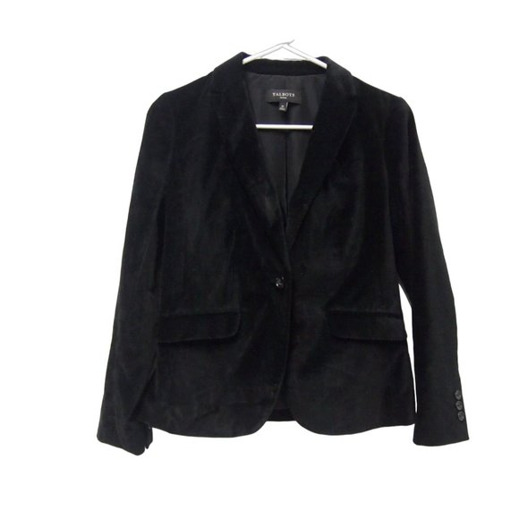 Talbots Womens Blazer Jacket 2P Petite Black Velvet One Button Holiday Career - Picture 3 of 11